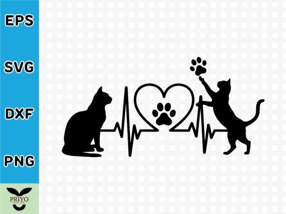 Download Cat Heartbeat Silhouette with Paw Prints - Silhouette Collection