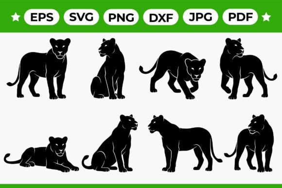 Download Standing and Sitting Lioness Silhouette - Silhouette Collection