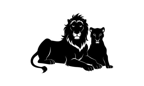 Download Lion and Lioness Silhouette on White - Silhouette Collection