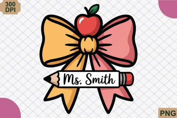 Download Custom Teacher Name Apple Bow Pencil PNG - Premium Resources