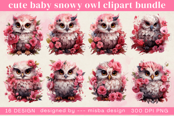 Download Pink Baby Snowy Owl Clipart Bundle - Snowy owl Collection
